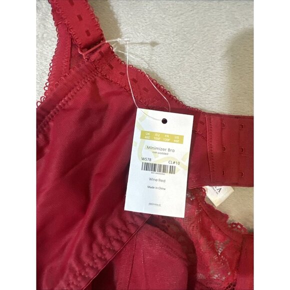 Delimira 46E Minimizer Bra Wine Red Non Padded Underwire New - Picture 5 of 6